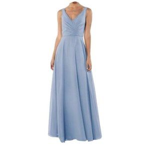 Brideside Rachel Bridesmaid Dress Maxi Gown Pleated V-neck, Sky Blue, Size 2